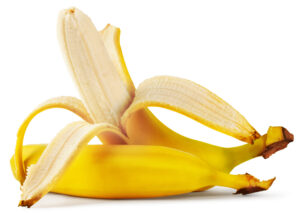 Ripe peeled banana isolated on white background